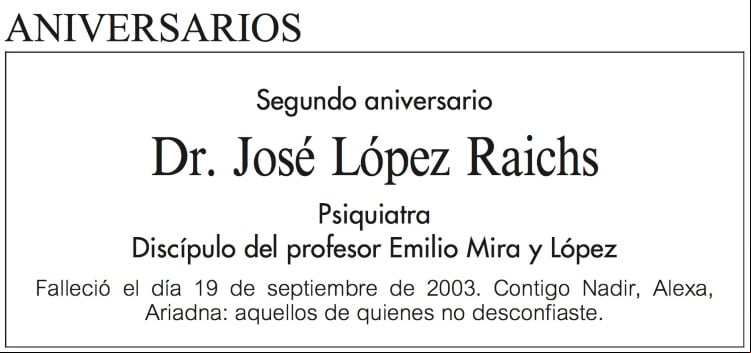 LAVANGU. 20.9.2005. ESQUELA RAICHS