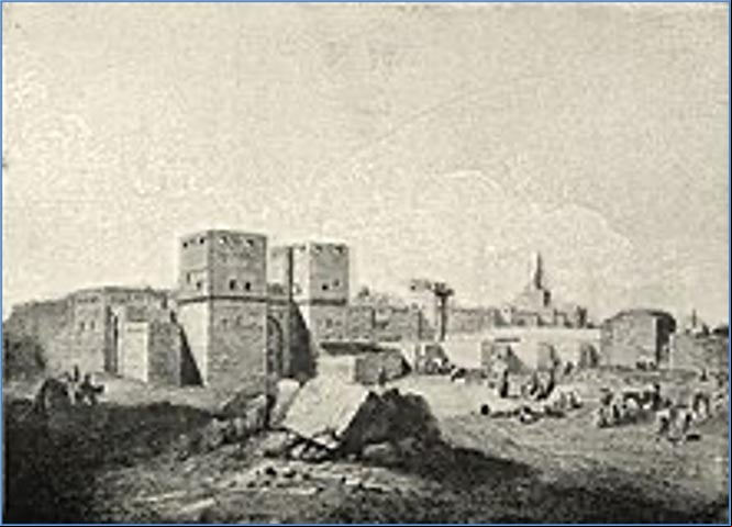Vista de la puerta de Bab al-Nasr en 1830, construida por Badr al-Jamali en 1087